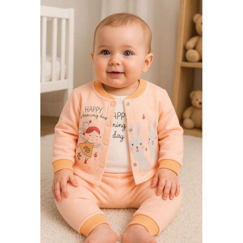 Happy Dancing Desenli 3'lü Hırkalı Kız Bebek Takım