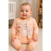 Happy Dancing Desenli 3'lü Hırkalı Kız Bebek Takım