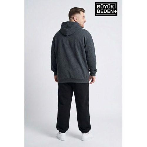 Erkek Büyük Beden İnce Kapşonlu M Baskılı Swatshırt SPR26BSW957-13