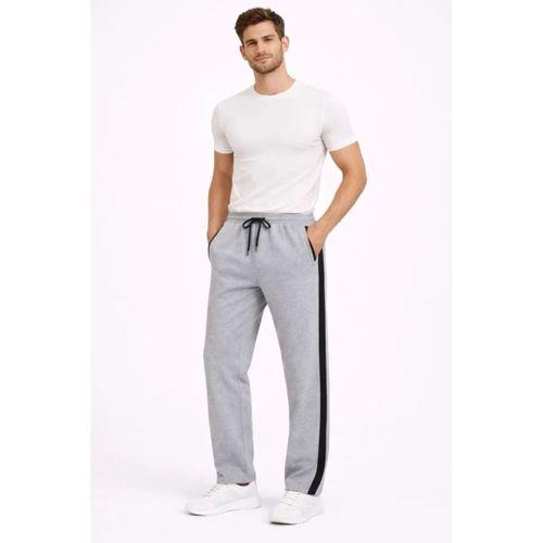 Erkek Yandan Şeritli Boru Paça Eşofman Altı 3 Iplik Pamuklu Eşofman - Gri