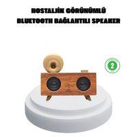 Çift Hoparlörlü Bluetooth Gramofon Speaker – Fm Radyo, Usb, Sd Kart Ve Aux Girişli