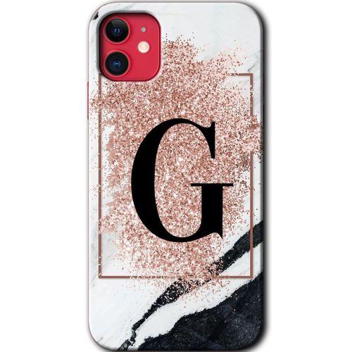 iPhone 11 Kılıf HD Desen Baskılı Arka Kapak - Pembe Mermer Desenli G Harfi