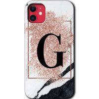 iPhone 11 Kılıf HD Desen Baskılı Arka Kapak - Pembe Mermer Desenli G Harfi