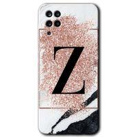 MRCİLETİSİM Samsung Galaxy M12 Kılıf Baskılı Kapak - Pembe Mermer Desenli Z Harfi +Tam Ekran Koruyucu