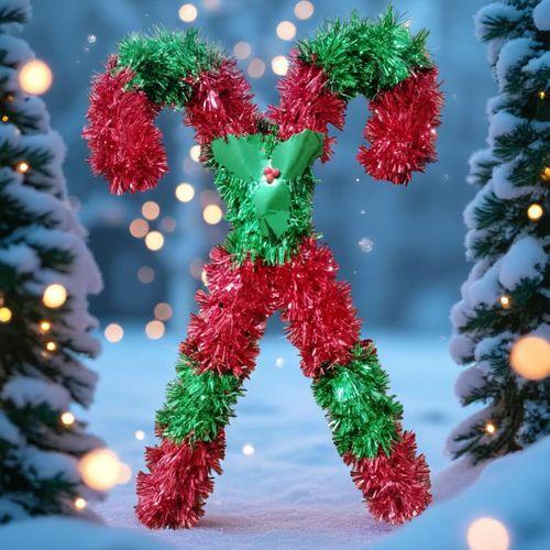 YÜKSEK KALİTE YILBAŞI BASTONU KIRMIZI ŞEKER ÇUBUK DEKORU METALİK YILBAŞI VİTRİN DEKORLARI 38X26 CM