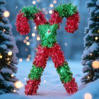 YÜKSEK KALİTE YILBAŞI BASTONU KIRMIZI ŞEKER ÇUBUK DEKORU METALİK YILBAŞI VİTRİN DEKORLARI 38X26 CM