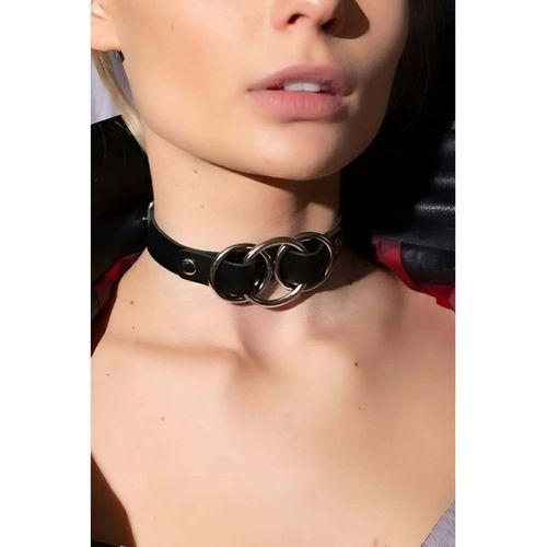 Üçlü Halka Detaylı Ayarlı Şık Deri Choker