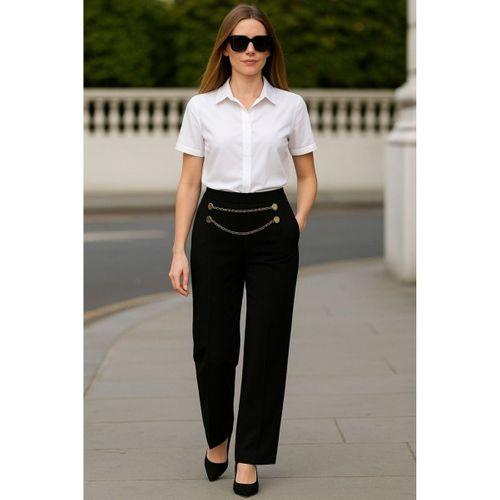 Kadın Beli Zincir Detay Ithal Krep Pantolon