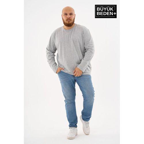 Erkek Büyük Beden Uzun Kollu 2 İplik Bisiklet Yaka Tişört