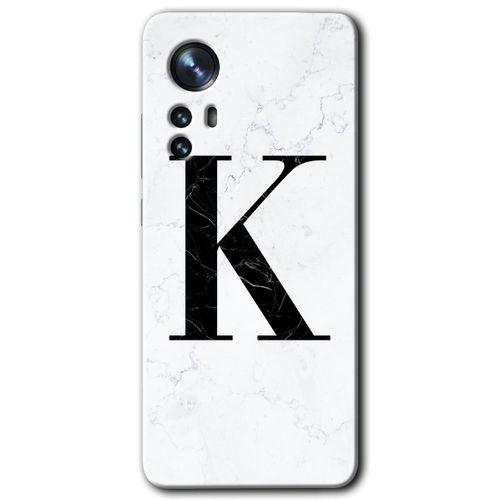 Xiaomi Mi 12 Pro Kılıf HD Desen Baskılı Arka Kapak - Beyaz Mermer Desenli K Harfi + Kırılmaz Cam