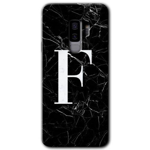 Samsung Galaxy S9 Plus HD Baskılı Kılıf + 9D Tam Ekran Koruyucu - Siyah Mermer Desenli F Harf