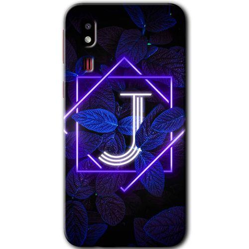 Galaxy A2 Core Kılıf HD Desen Baskılı Arka Kapak - Dark Neon Yaprak J Harfi + Kırılmaz Cam
