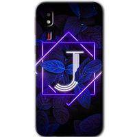 Galaxy A2 Core Kılıf HD Desen Baskılı Arka Kapak - Dark Neon Yaprak J Harfi + Kırılmaz Cam