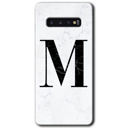 Potkal Hediye Fabrikası Samsung Galaxy S10 Kılıf HD Desen Baskılı Arka Kapak - Beyaz Mermer Desenli M Harfi