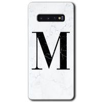 Potkal Hediye Fabrikası Samsung Galaxy S10 Kılıf HD Desen Baskılı Arka Kapak - Beyaz Mermer Desenli M Harfi