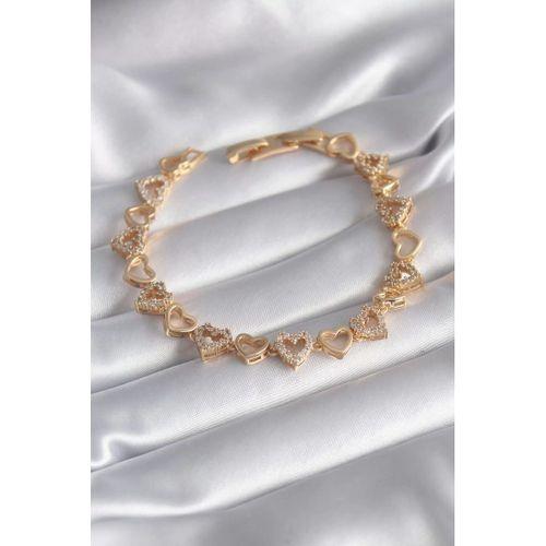 316L Çelik Gold Renk Zirkon Taşlı Kalp Model VIP Seri Kadın Bileklik - TJ-BB5847