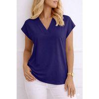 Kadın V Yaka Kısa Kol Dokuma Viskon Kumaş Bluz