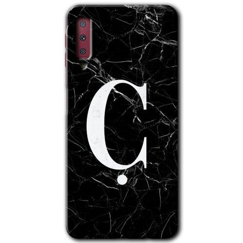 Galaxy A7 2018 Kılıf HD Desen Baskılı Arka Kapak - Siyah Mermer Desenli Ç Harfi + Kırılmaz Cam