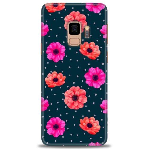 Samsung Galaxy S9 Kılıf HD Baskılı Kılıf - Puantiye ve Çiçekler + Tam Ekran Koruyucu