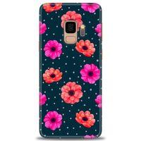 Samsung Galaxy S9 Kılıf HD Baskılı Kılıf - Puantiye ve Çiçekler + Tam Ekran Koruyucu