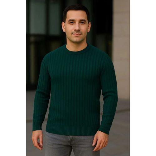 Erkek Fitilli Triko Kazak 3lü Set Gri Haki Siyah Regular Fit Bisiklet Yaka Triko Seti Modeli Kazak