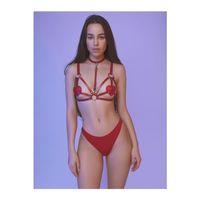 Fantezi Kırmızı Harness Sütyen Kumaş Külot Takımı