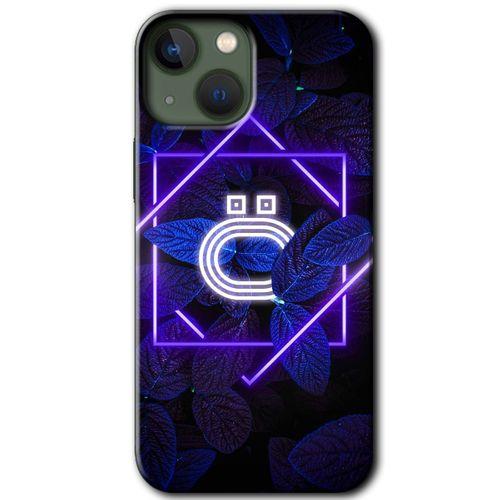 MRCİLETİSİM iPhone 13 Mini Kılıf Kapak - Dark Neon Yaprak Ö Harfi +Hayalet Ekran Yandan Gözükmez