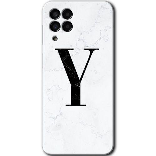 MRCİLETİSİM MRCİLETİSİM Samsung Galaxy M33 Kılıf HD Desen Baskılı Arka Kapak + Temperli Cam - Beyaz Mermer Desenli Y Harfi