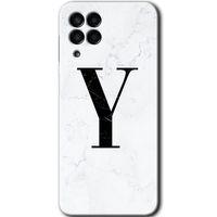 MRCİLETİSİM MRCİLETİSİM Samsung Galaxy M33 Kılıf HD Desen Baskılı Arka Kapak + Temperli Cam - Beyaz Mermer Desenli Y Harfi
