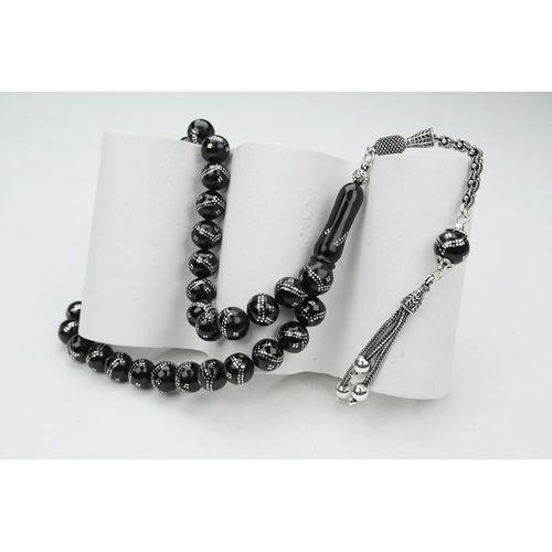 Oltu Taşı Küre  Model Çift Zikzak Dörtlü İşlemeli Tespih