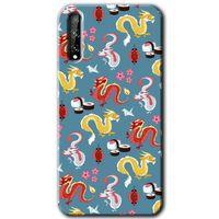 MRCİLETİSİM Huawei Y8P Kılıf HD Desen Baskılı Arka Kapak + Temperli Cam - Funky Dragon