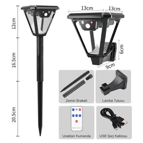 Powermaster HS-V83 Solar Panelli 3 Modlu Kumandalı Hareket Sensörlü 100 SMD Ledli Şarjlı Duvar ve Bahçe Lambası
