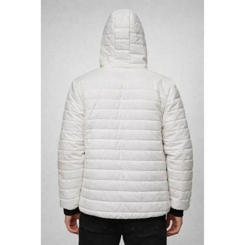 Erkek Şişme Kapüşonlu Fermuarlı Mont Su Itici Kapitone Astarlı Kumaş Cepli Kışlık Rahat Kalıp - Krem