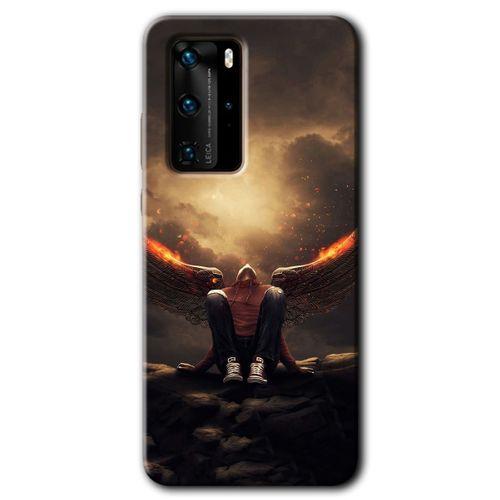MRCİLETİSİM Huawei P40 Pro Kılıf HD Desen Baskılı Arka Kapak + Temperli Cam - Wings of Power