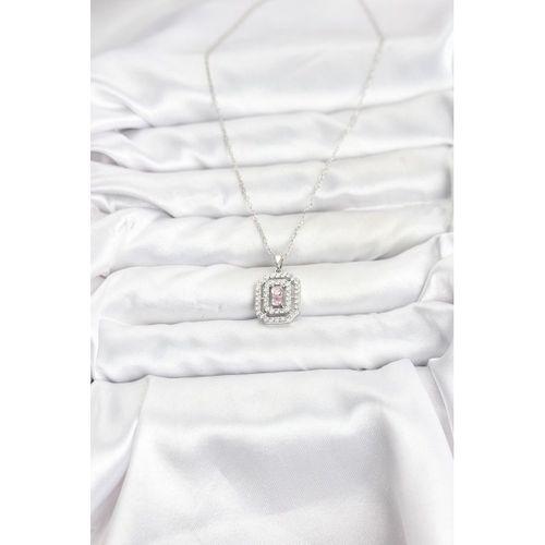 316L Çelik Zincir Gümüş Renk Plaka Model Zirkon Taşlı Kadın Kolye