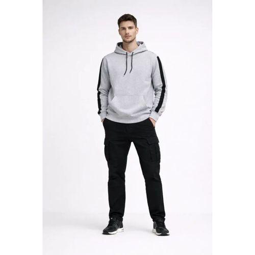 Erkek Şeritli Kapüşonlu Sweatshirt Oversize 3 Iplik Pamuklu - Beyaz