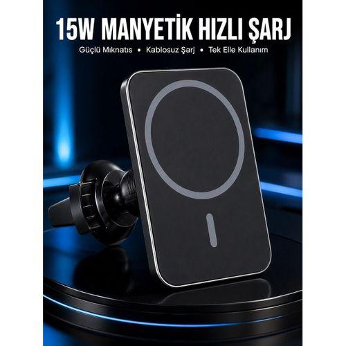 15w Manyetik Araç İçi Kablosuz Şarj Cihazı  Magsafe Uyumlu Telefon Tutucu