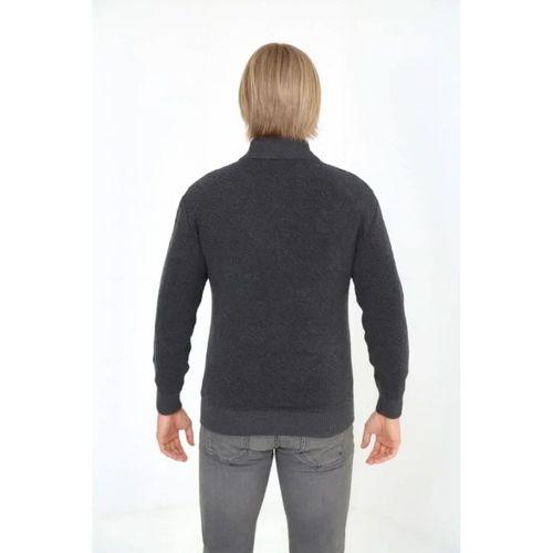 Erkek Fermuarlı Triko Hırka Yüksek Yaka, Cepli, Günlük Şık Rahat Kalıp Triko - Gri