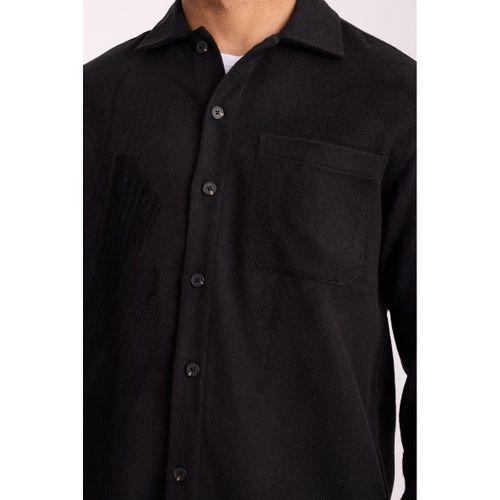 Frankel Kaşe Kumaş Tek Cepli Relaxed Fit Erkek Gömlek - Siyah