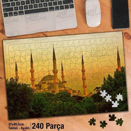 Asil Hobi Yeşil Ağaçlar - Camii - Kubbe - Minare Yapboz -ayak Destekli Çerçeveli 240 Parça Puzzle