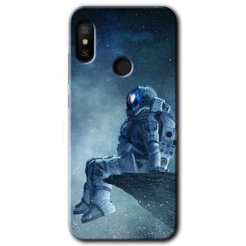 Xiaomi Mi Max 3 Kılıf HD Desen Baskılı Arka Kapak+Temperli Cam - Astronot Yalnızlığı