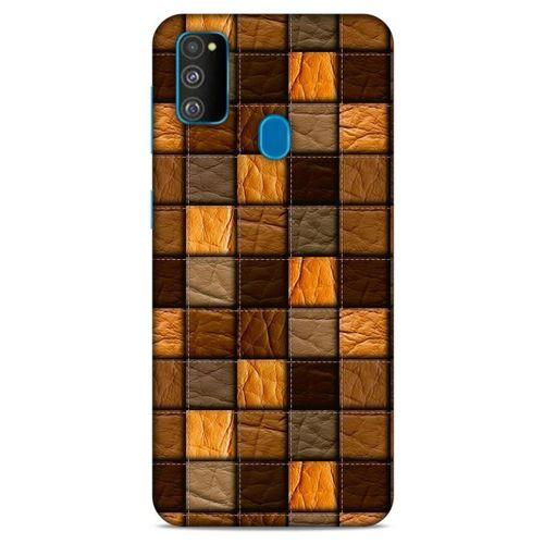 Samsung Galaxy M30s Kılıf Patchwork (32) Soft Silikon Kılıf Turuncu Kahve