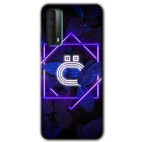 Potkal Hediye Fabrikası Huawei P Smart 2021 HD Baskılı Kılıf + 9D Tam Ekran Koruyucu - Dark Neon Yaprak Ö Harfi