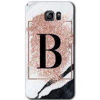 MRCİLETİSİM MRCİLETİSİM Samsung Galaxy Note 5 Kılıf HD Desen Baskı Arka Kapak + Temperli Cam - Pembe Mermer Desenli B Harfi