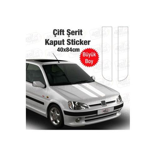RR Oto Kaput Sticker Beyaz 2 Şerit 40*84 Cm