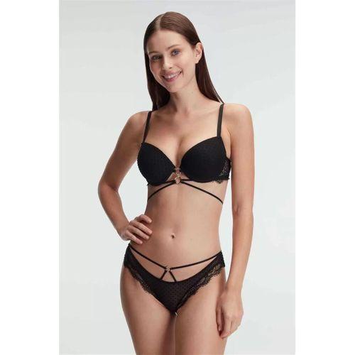 Balenli Destekli Dolgulu Göbek Detaylı Puantiyeli Dantelli Sütyen Ve Slip Takım