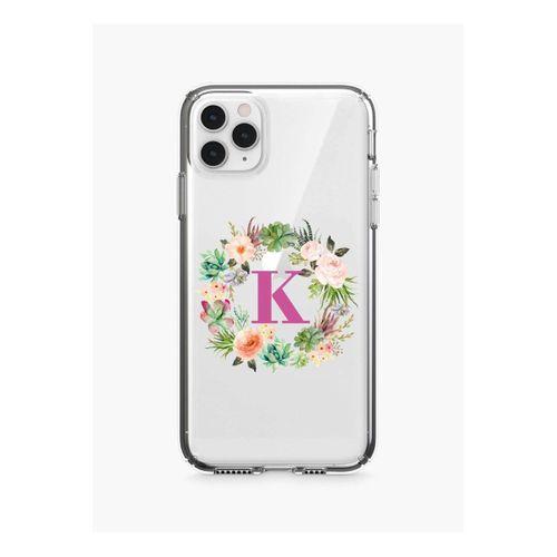 Mor Çiçekli K Harfli Şeffaf iPhone 11 Pro Telefon Kılıfı