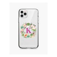 Mor Çiçekli K Harfli Şeffaf iPhone 11 Pro Telefon Kılıfı