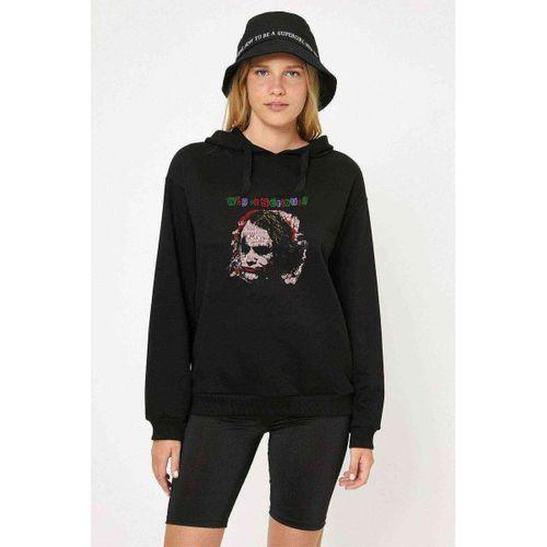 WHY SO SERIOUS Baskılı Siyah Kadın Kapşonlu Sweashirt