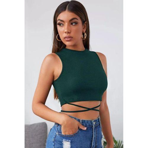 Kadın Yeşil Çapraz Bağlamalı Crop Top Büstiyer